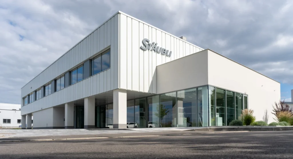 High-tech fasáda sídla společnosti Stäubli v Pardubicích podtrhující inovativní charakter firmy