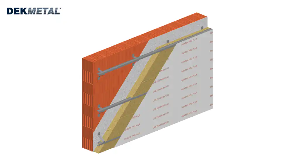 Aplikace doplňkové hydroizolační fólie (Montáž nosného roštu fasádního systému DEKMETAL pro plechové obkladové prvky provětrávané fasády)