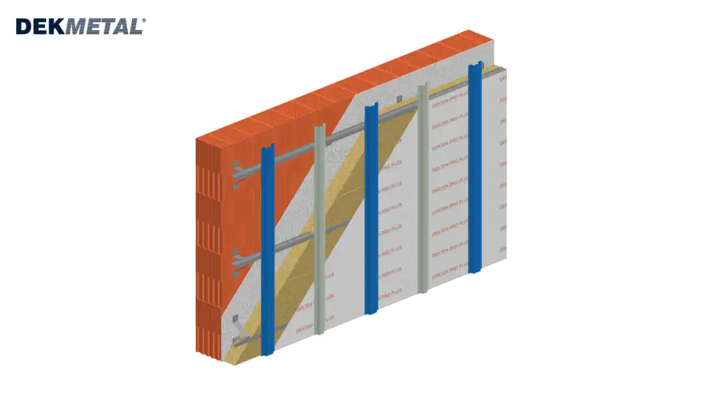 Instalace OM profilů (Montáž nosného roštu fasádního systému DEKMETAL pro plechové obkladové prvky provětrávané fasády)