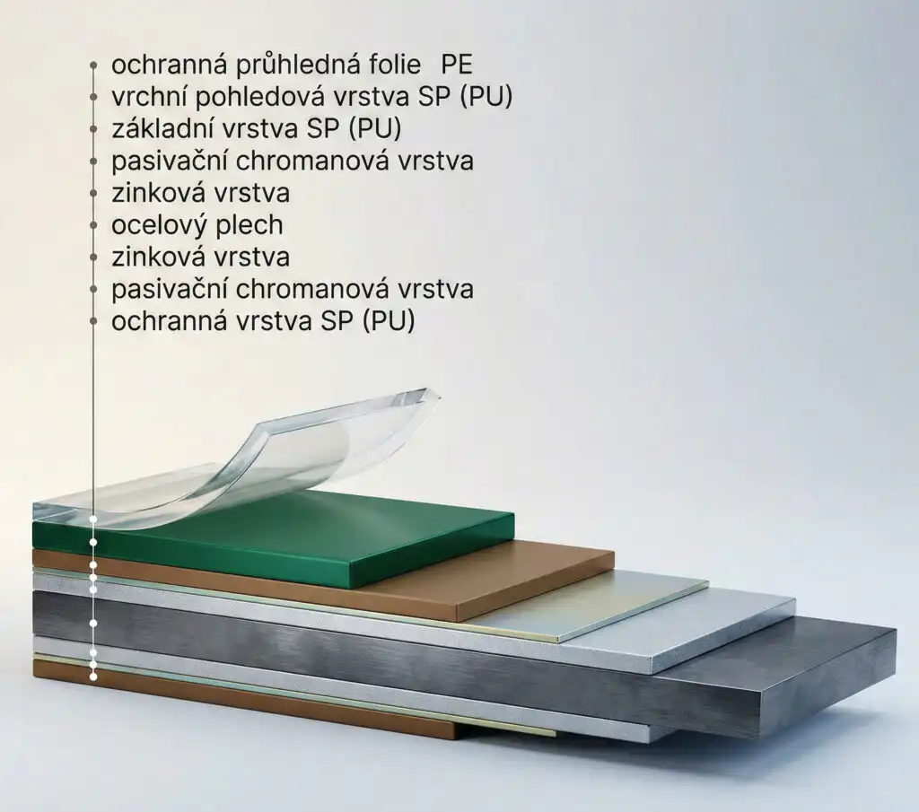 Technická skladba vrstev materiálu klik krytiny LineDek od DEKMETAL