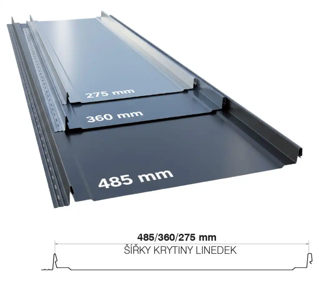 Šířky designové střešní krytiny typu falc LINEDEK